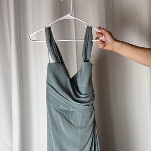 After Six Slate Draped V-Neck Sleeveless Gown